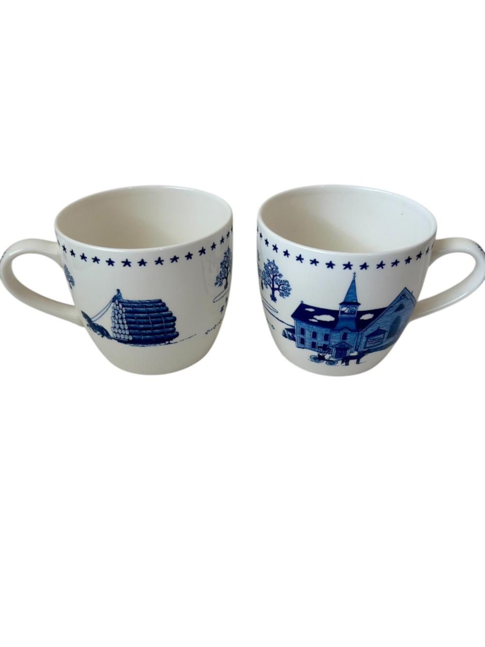 Nikko Americana Mugs Set of 2 - by Charles Wysocki - Japan - Blue White Vintage